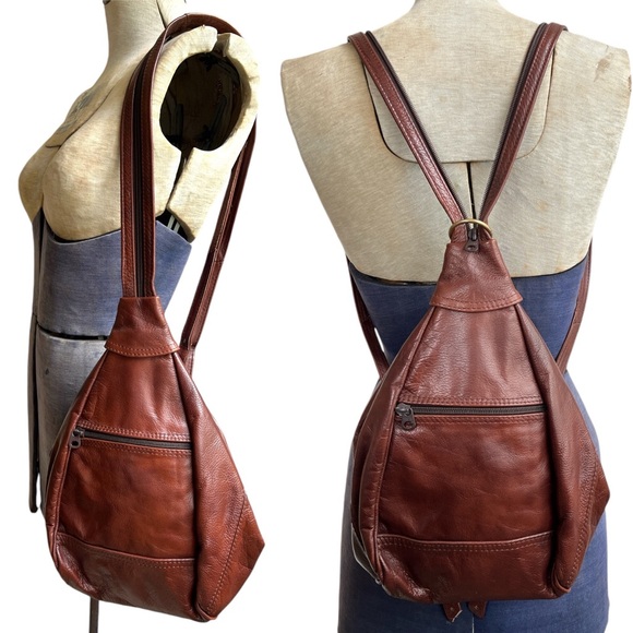 Vintage Handbags - Vintage 90s Leather Convertible Backpack Bag